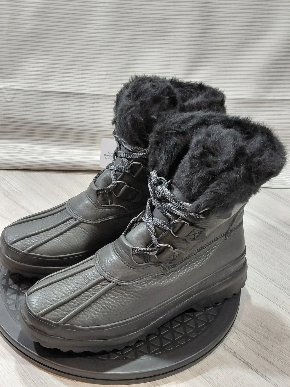 NEW Sperry Women's Maritime Black Leather Faux-Fur Winter Snow Ankle Boots W7.5